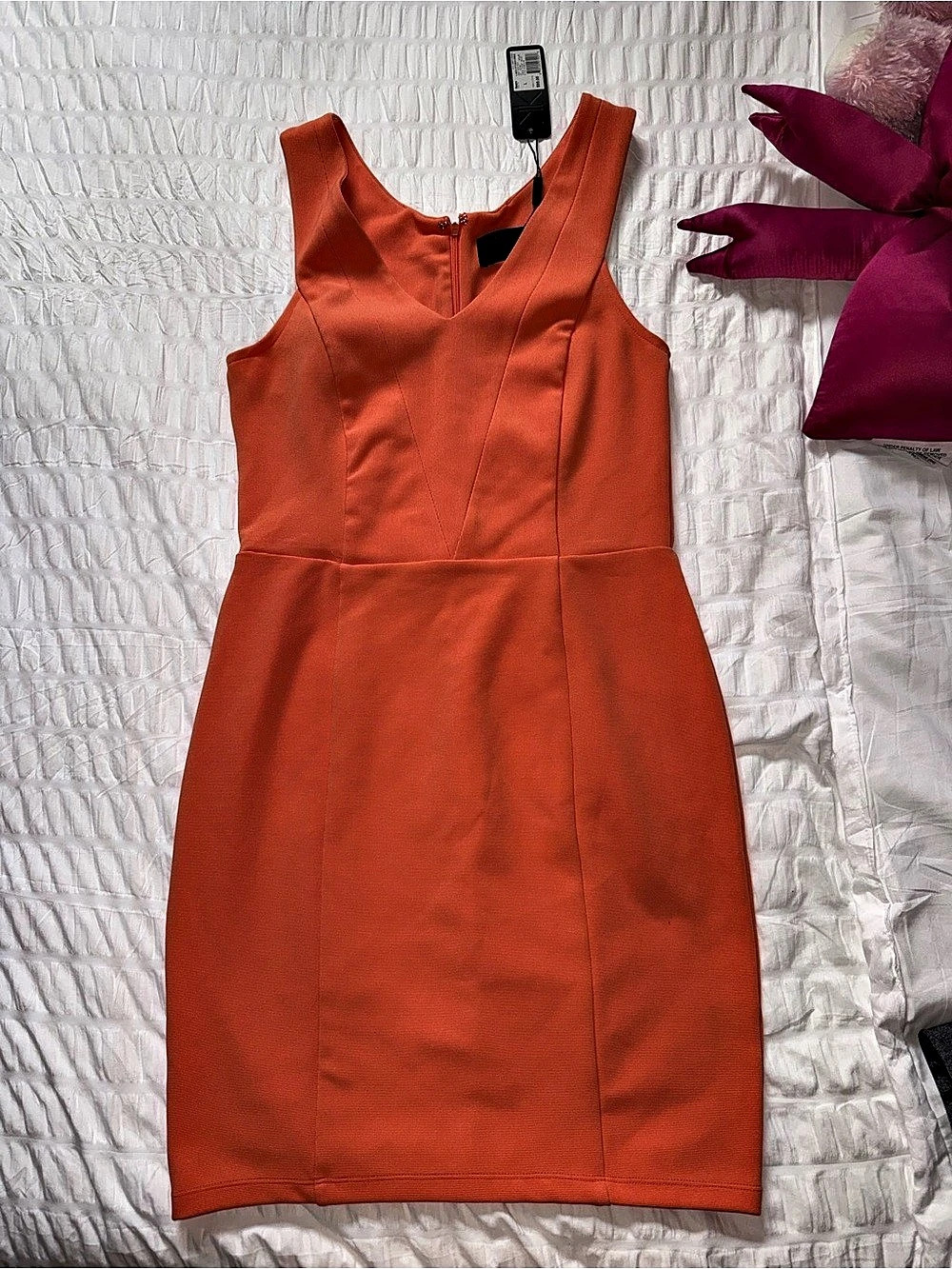 NWT Kardashian Kollection Vibrant Orange Sleeveless Cocktail Dress Size L